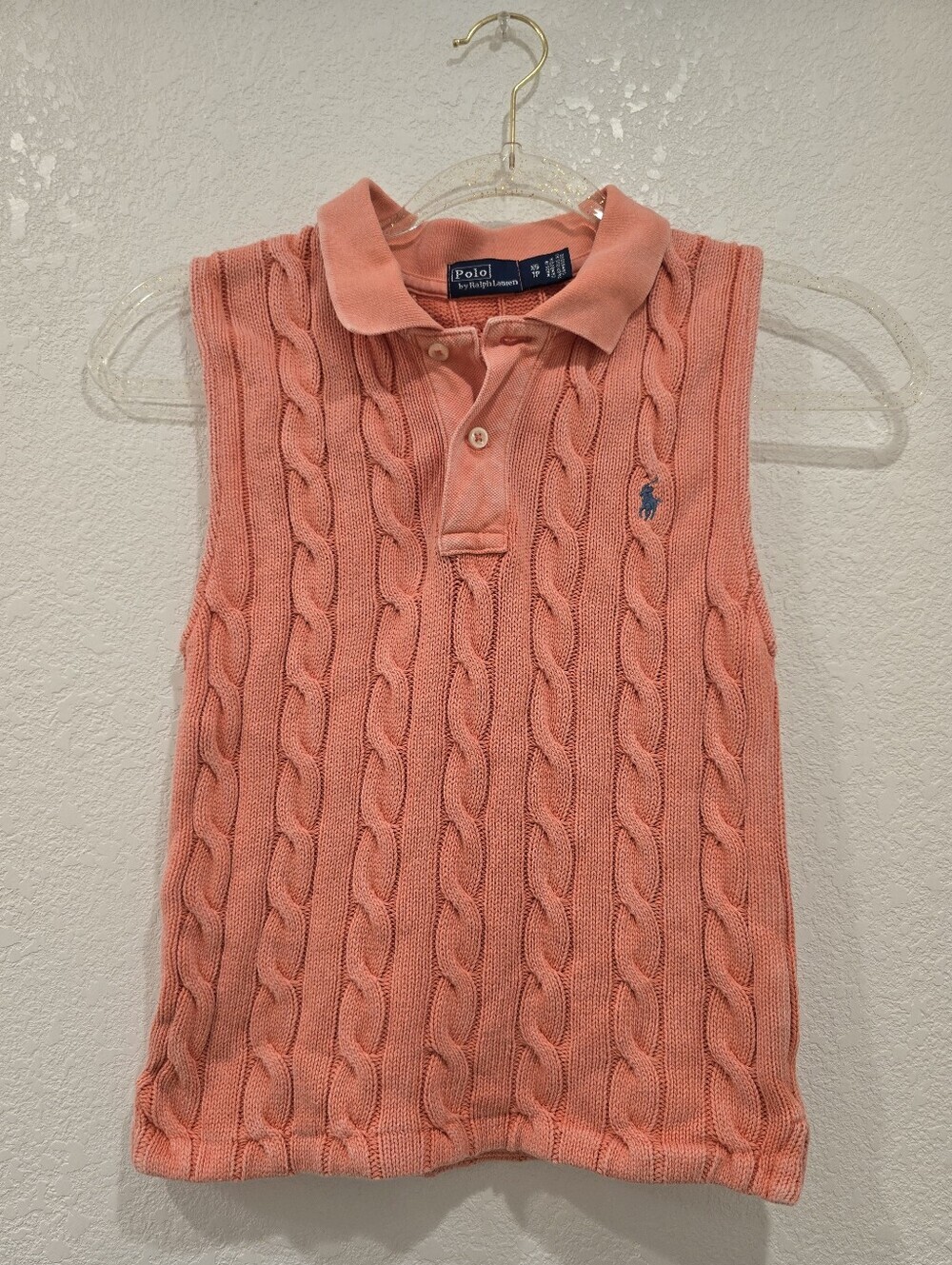 Polo Ralph Lauren Sleeveless Cable Knit Polo Top Salmon XS - Picture 3 of 7